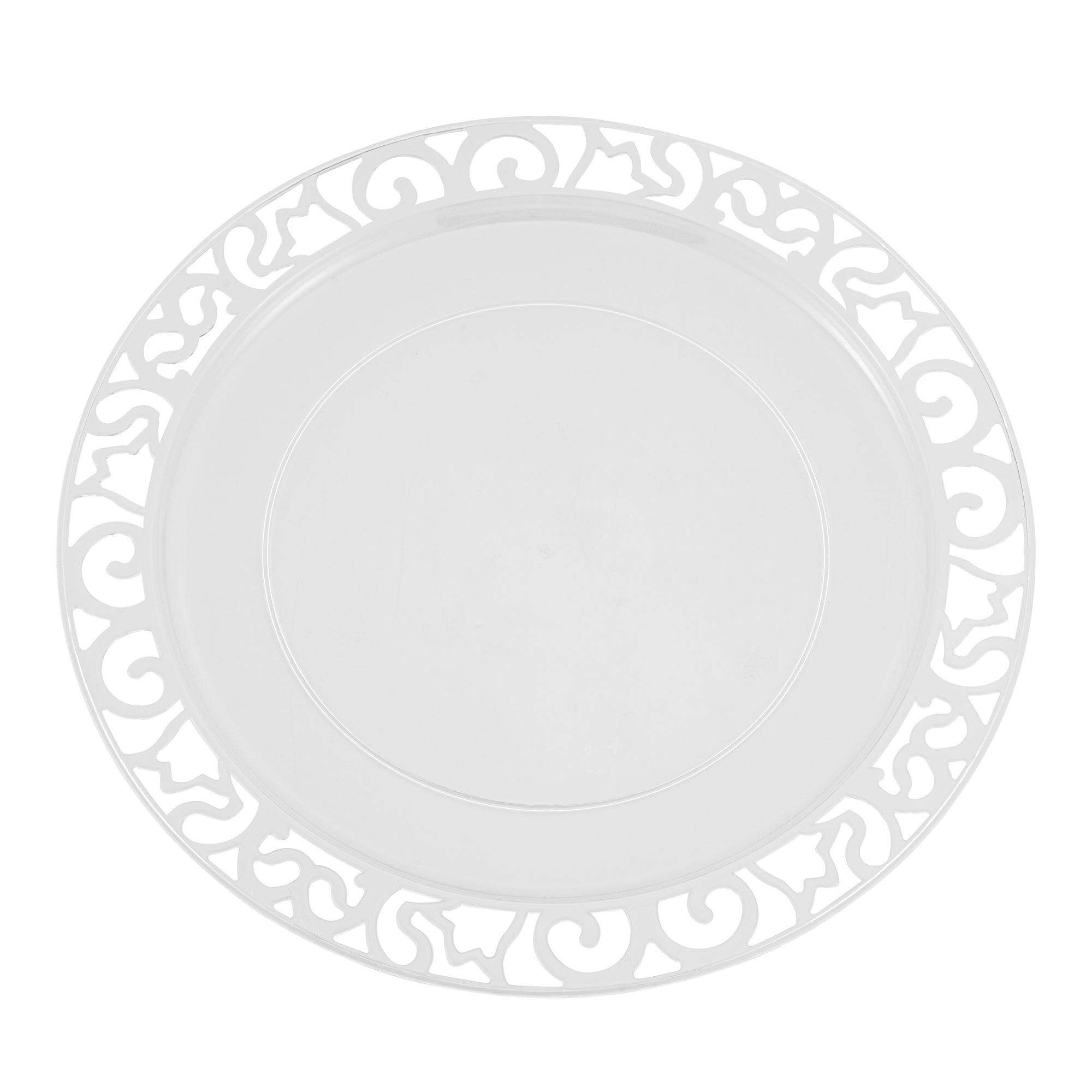 Maxi Serve Round Clear Plastic Plate - with Lace Rim - 11 3/4" x 11 3/4" - 100 count box