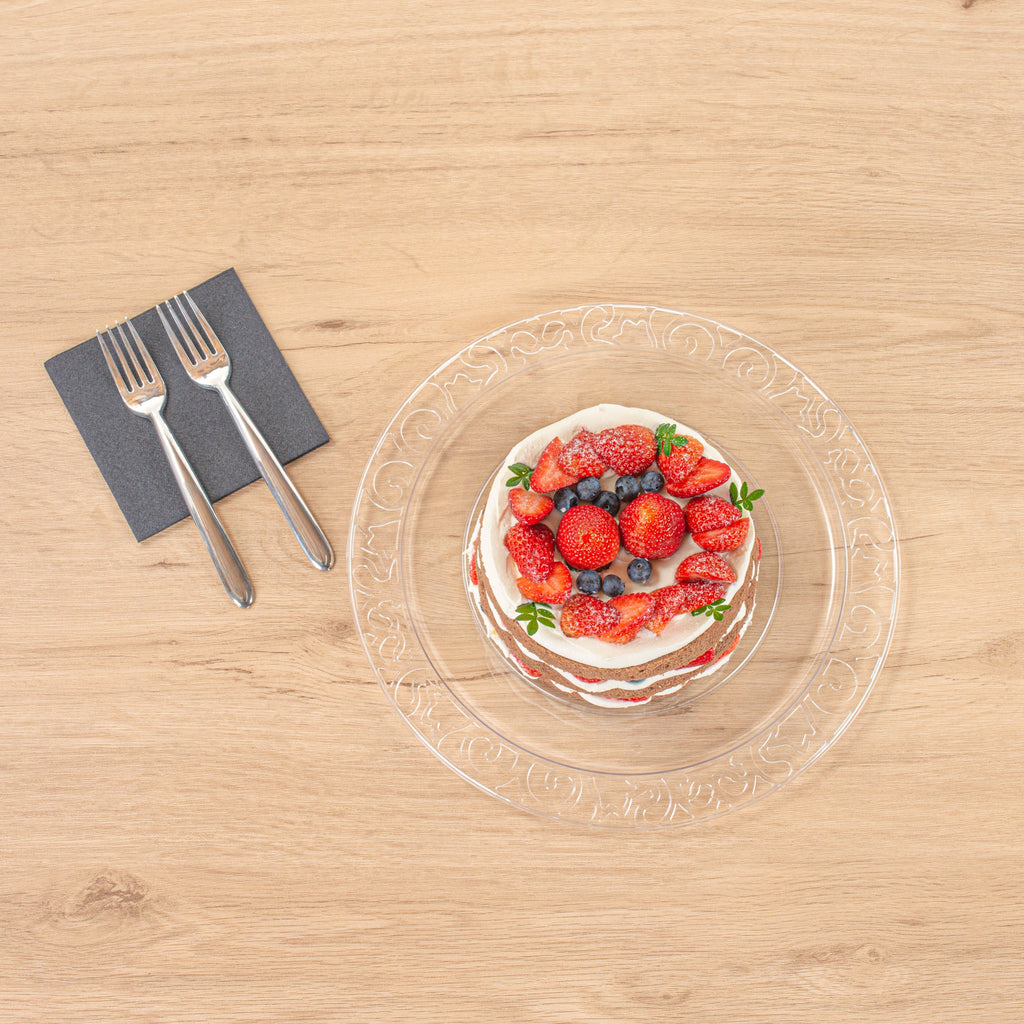 Maxi Serve Round Clear Plastic Plate - with Lace Rim - 11 3/4" x 11 3/4" - 100 count box