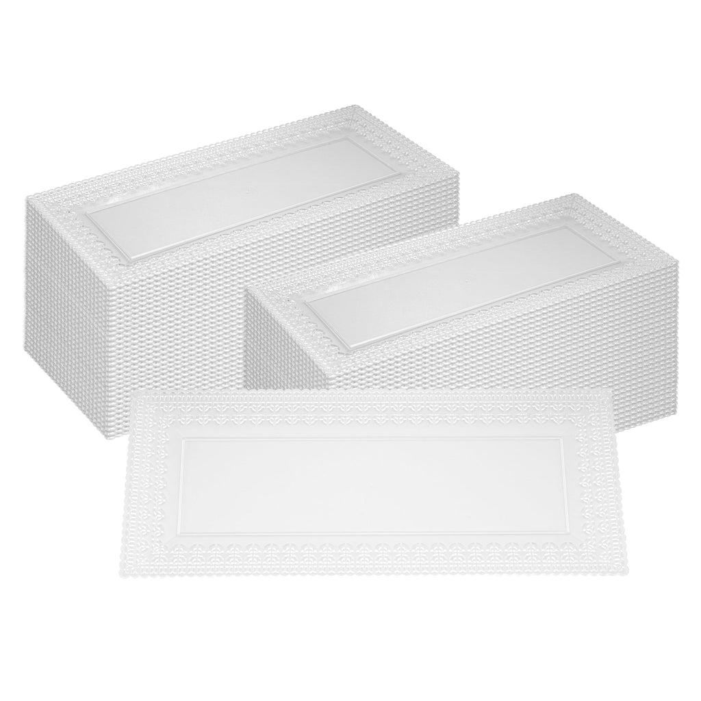 Maxi Serve Rectangle Clear Plastic Plate - with Lace Rim - 14 1/4" x 6 1/4" - 25 count box