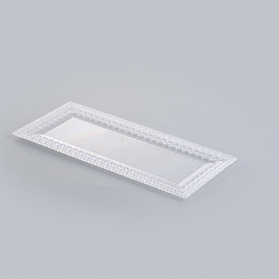 Maxi Serve Rectangle Clear Plastic Plate - with Lace Rim - 14 1/4" x 6 1/4" - 25 count box