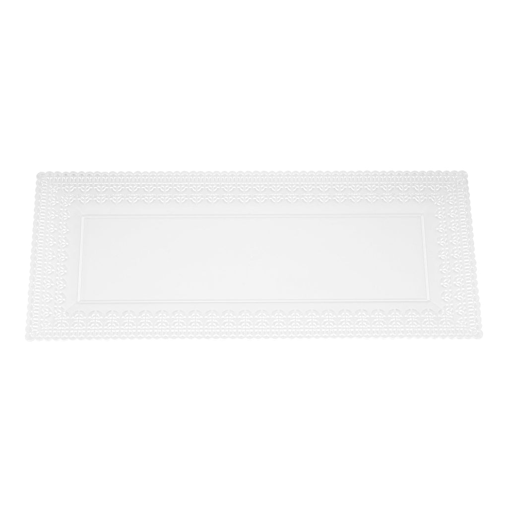 Maxi Serve Rectangle Clear Plastic Plate - with Lace Rim - 14 1/4" x 6 1/4" - 25 count box