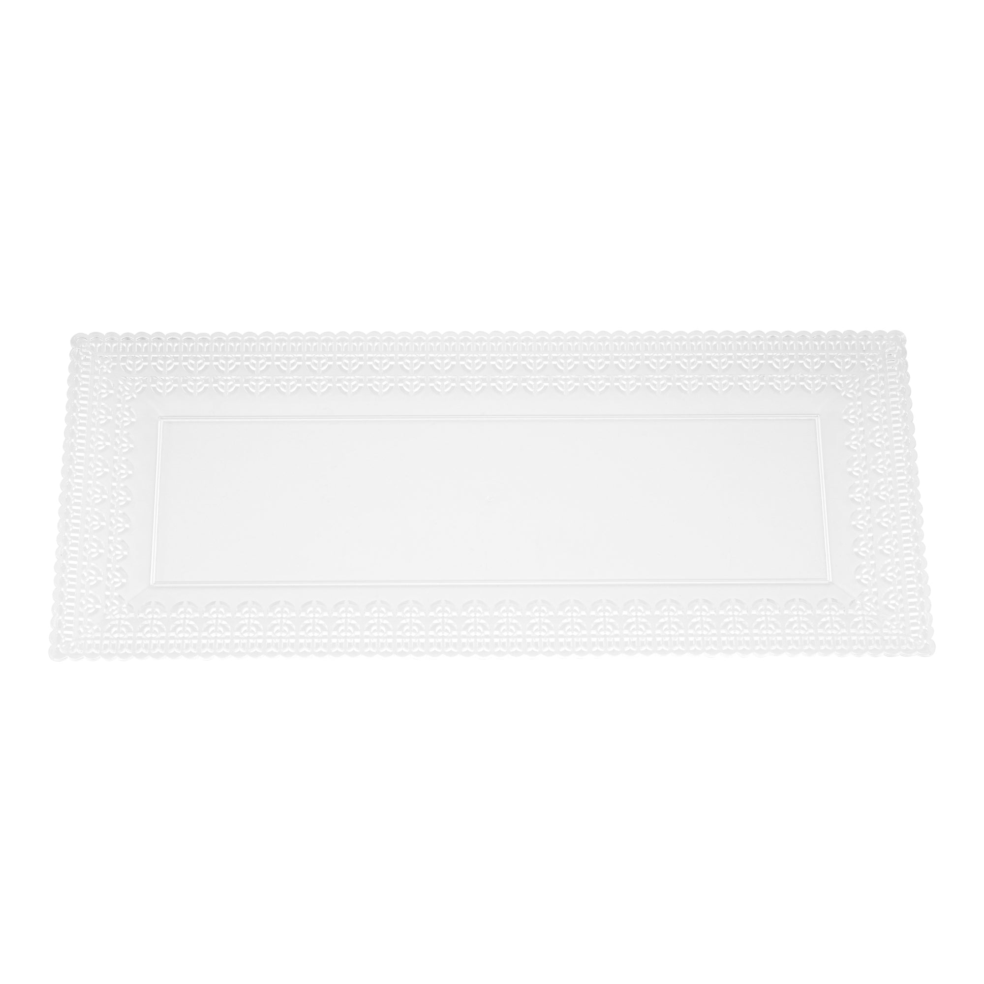 Maxi Serve Rectangle Clear Plastic Plate - with Lace Rim - 14 1/4" x 6 1/4" - 25 count box