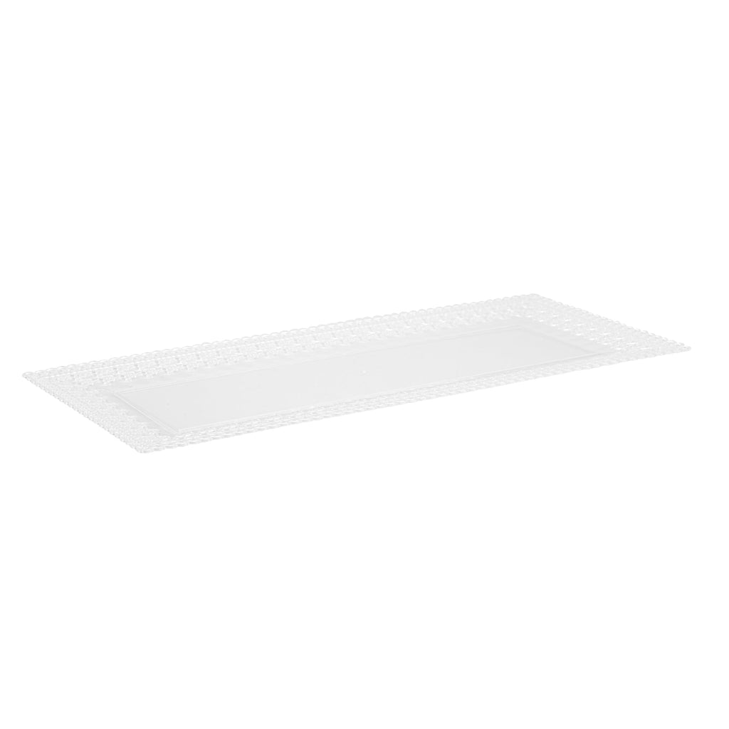 Maxi Serve Rectangle Clear Plastic Plate - with Lace Rim - 14 1/4" x 6 1/4" - 25 count box