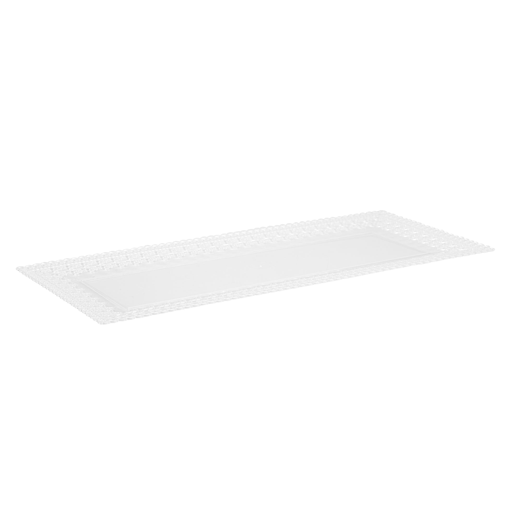 Maxi Serve Rectangle Clear Plastic Plate - with Lace Rim - 14 1/4" x 6 1/4" - 25 count box