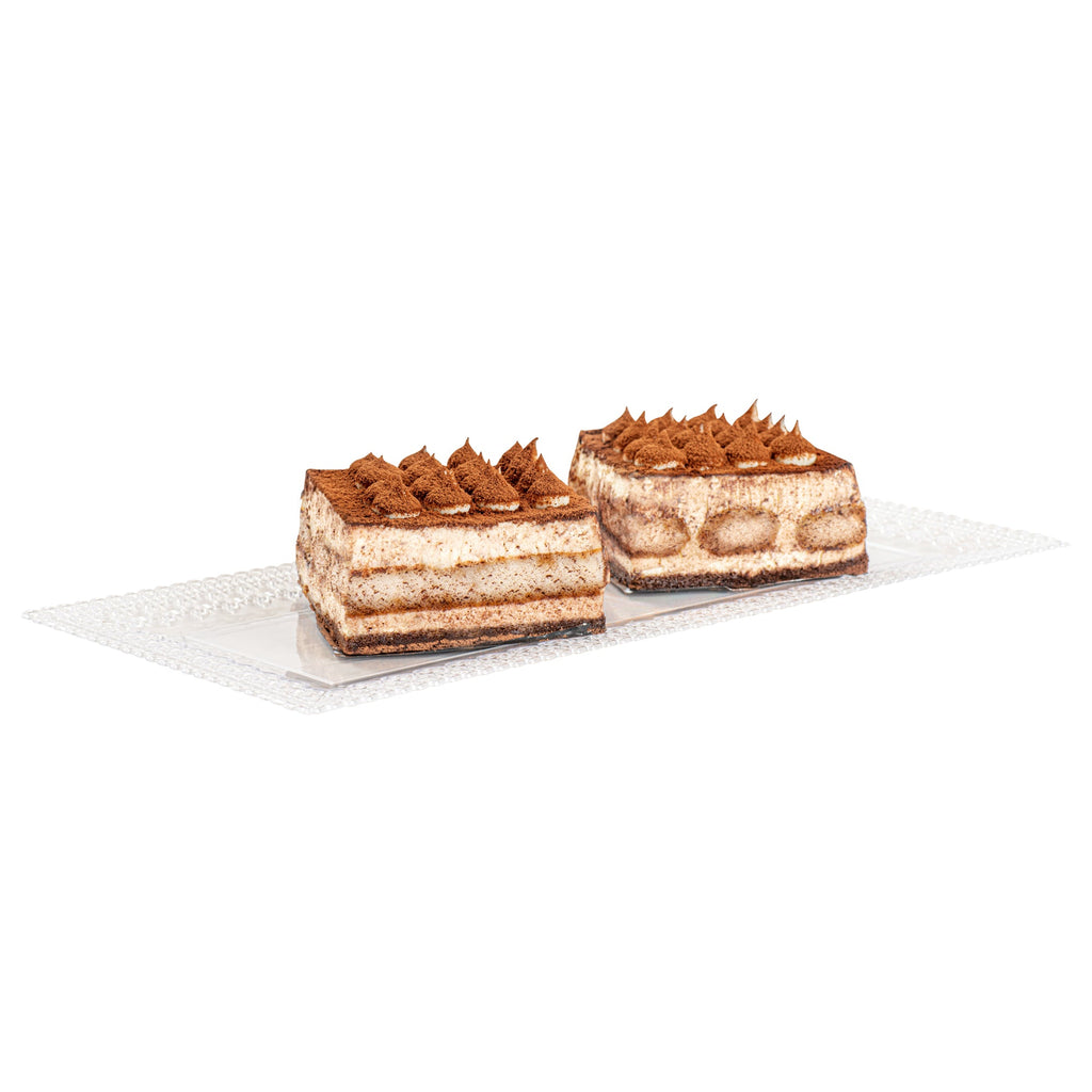 Maxi Serve Rectangle Clear Plastic Plate - with Lace Rim - 14 1/4" x 6 1/4" - 100 count box