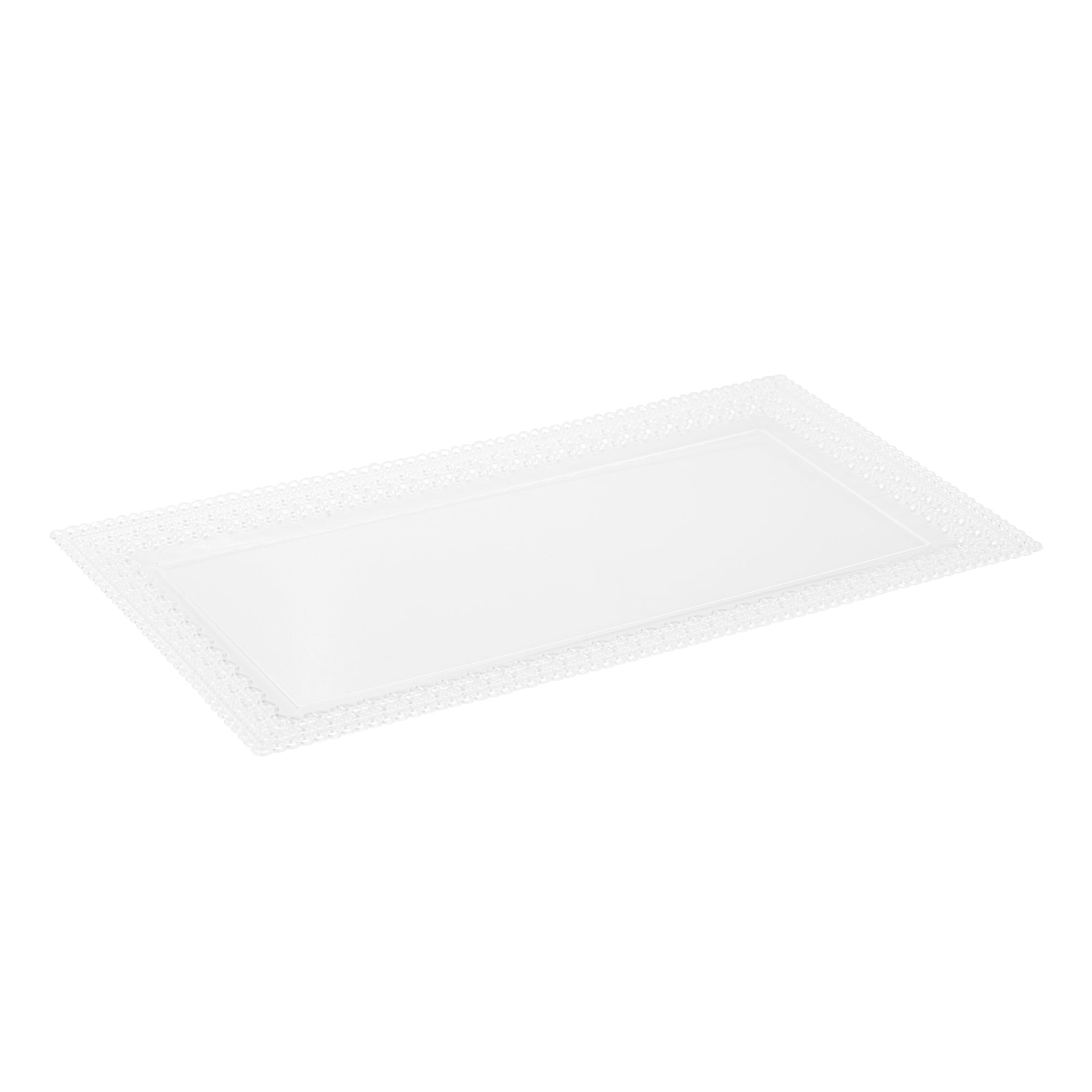 Maxi Serve Rectangle Clear Plastic Plate - with Lace Rim - 17" x 9" - 25 count box