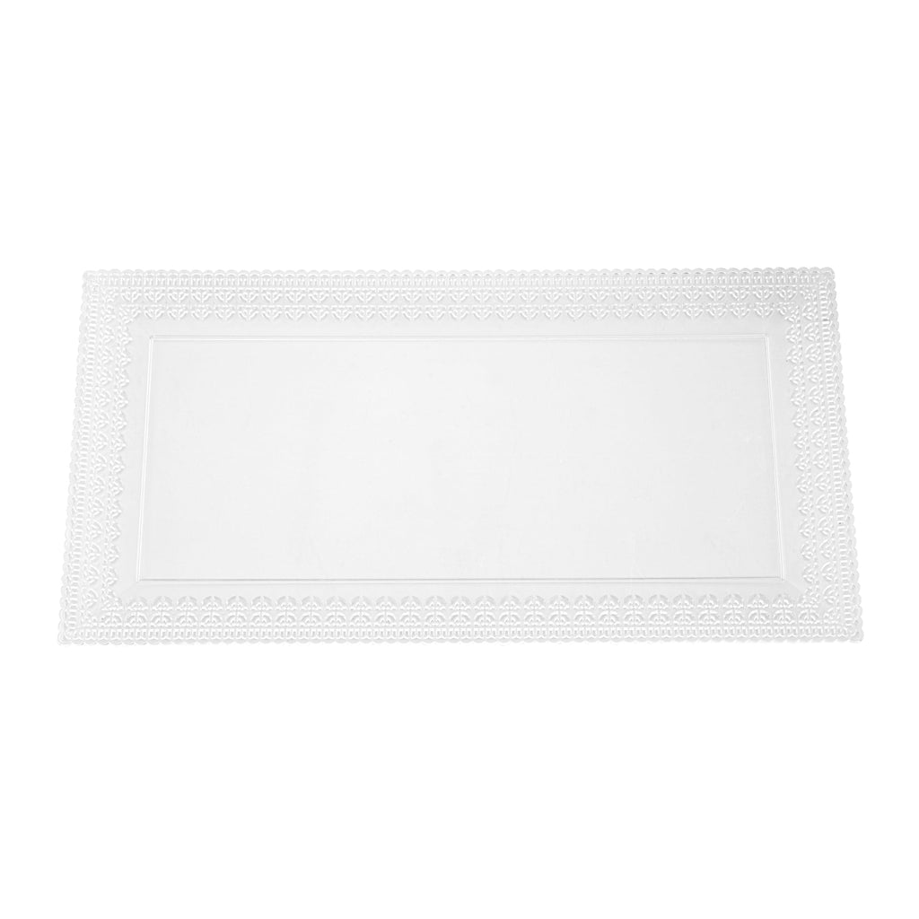 Maxi Serve Rectangle Clear Plastic Plate - with Lace Rim - 17" x 9" - 25 count box