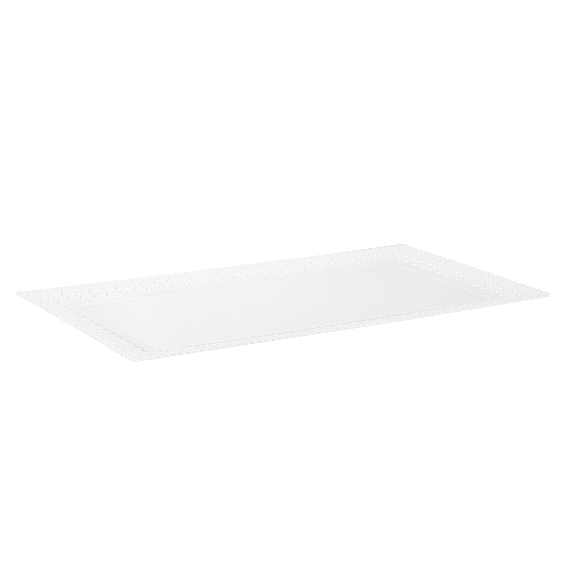 Maxi Serve Rectangle Clear Plastic Plate - with Lace Rim - 17" x 9" - 25 count box