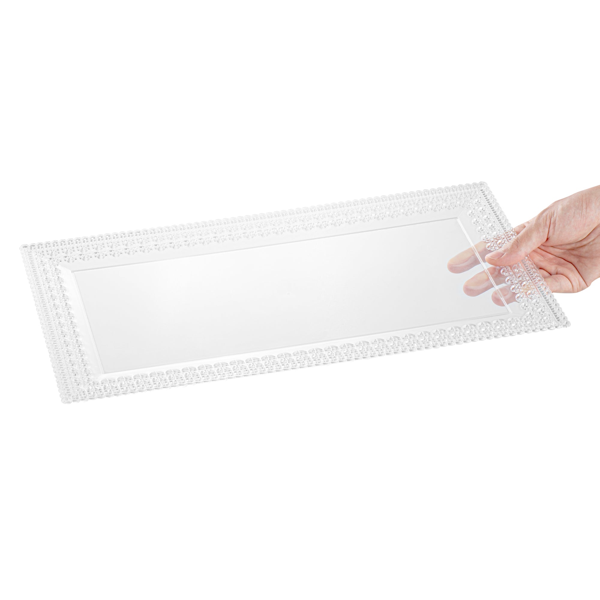Maxi Serve Rectangle Clear Plastic Plate - with Lace Rim - 17" x 9" - 100 count box