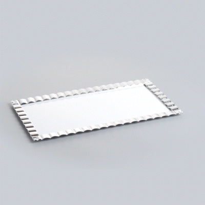Maxi Serve Rectangle White Plastic Plate - with Silver Ruffled Rim - 17" x 9" - 100 count box
