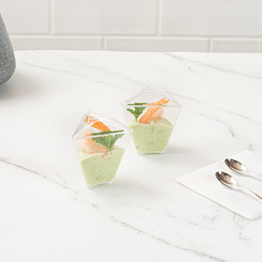 Mini Serve 2 oz Clear Plastic Torcente Cup - 3" x 2 1/2" x 3 1/2" - 25 count box