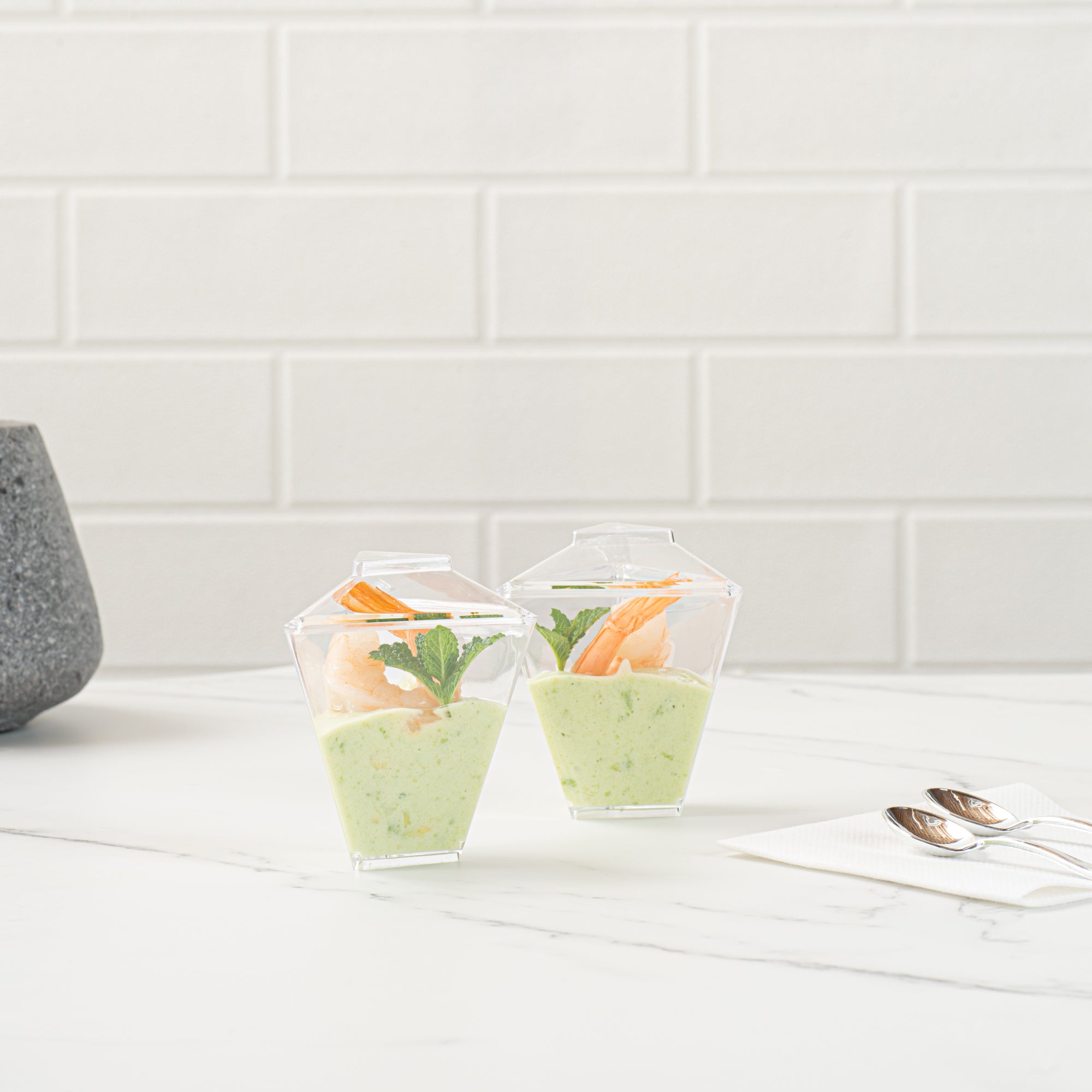 Mini Serve 2 oz Clear Plastic Torcente Cup - 3" x 2 1/2" x 3 1/2" - 25 count box