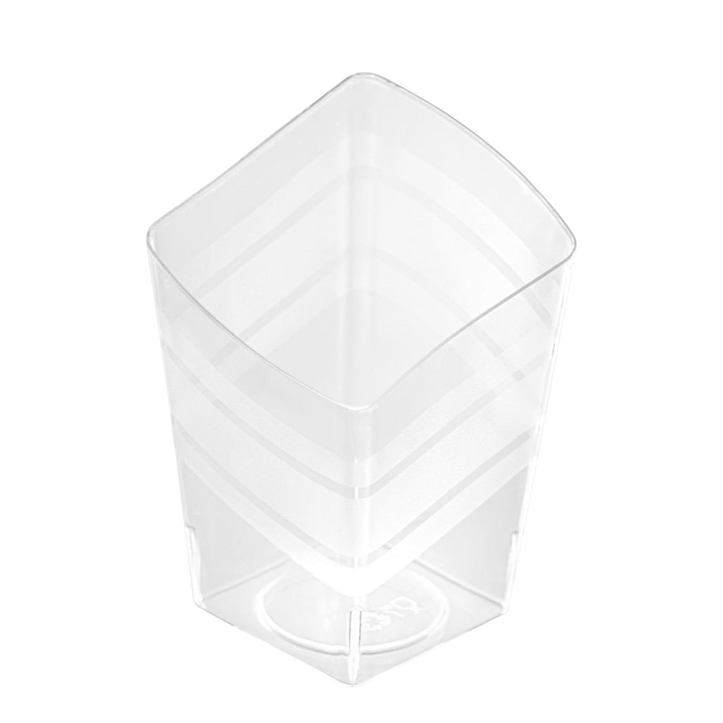 Mini Serve 3 oz Rounded Diamond Clear Plastic Incline Cup - with Stripes - 2" x 2" x 3" - 25 count box