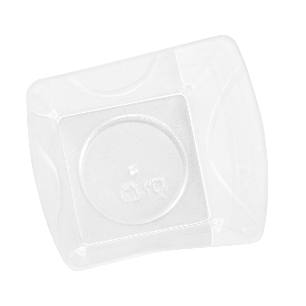 Mini Serve 3 oz Rounded Diamond Clear Plastic Incline Cup - with Stripes - 2" x 2" x 3" - 25 count box