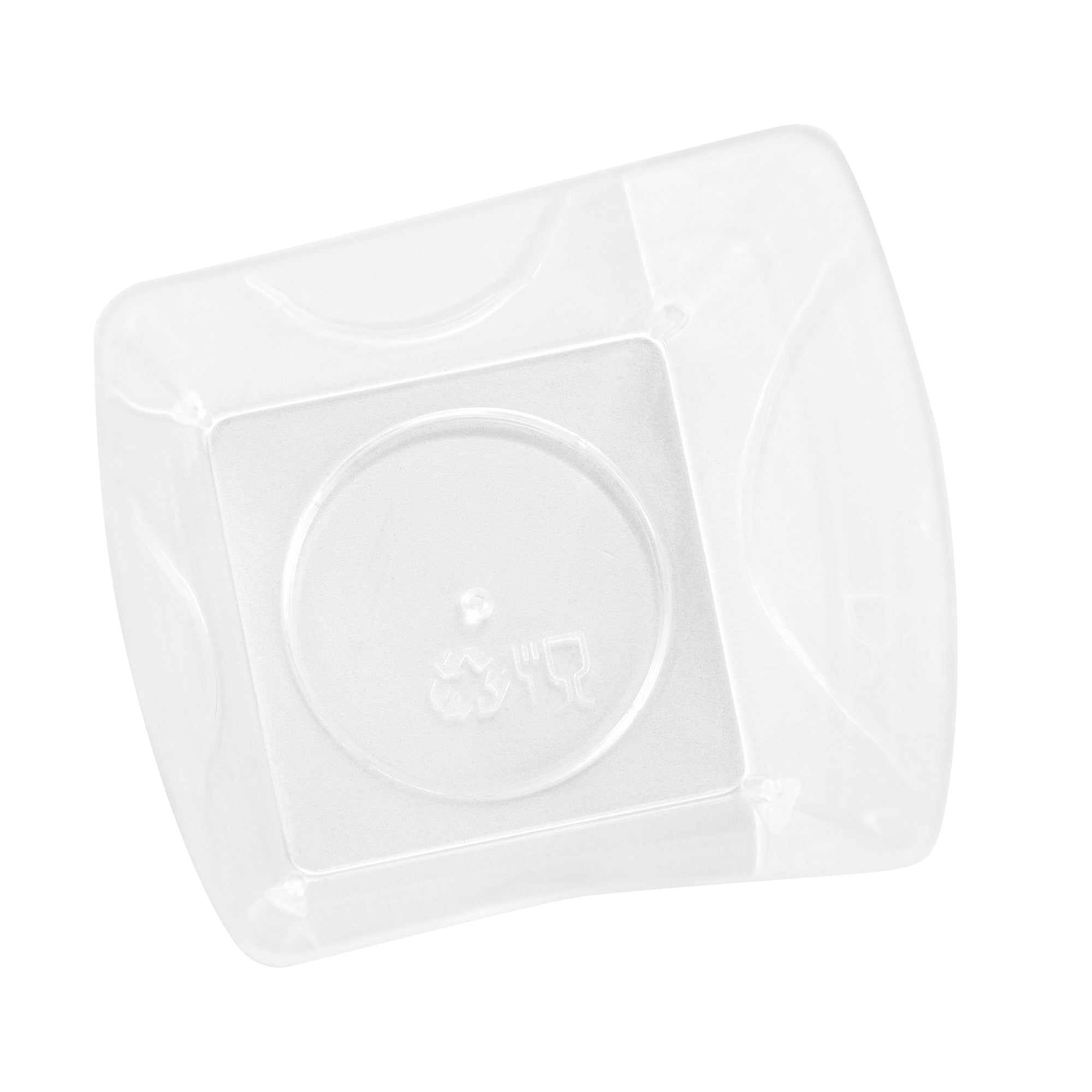 Mini Serve 3 oz Rounded Diamond Clear Plastic Incline Cup - with Stripes - 2" x 2" x 3" - 25 count box