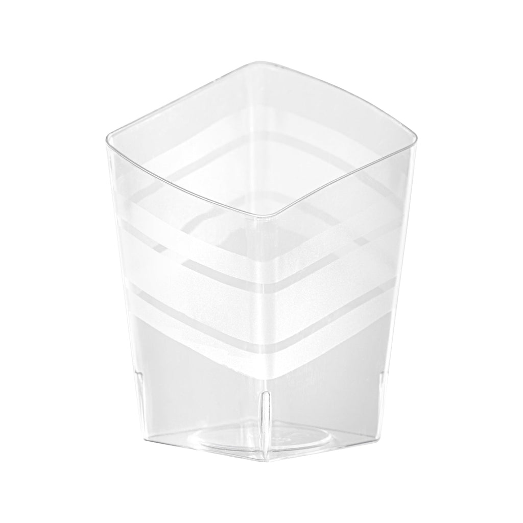 Mini Serve 3 oz Rounded Diamond Clear Plastic Incline Cup - with Stripes - 2" x 2" x 3" - 100 count box