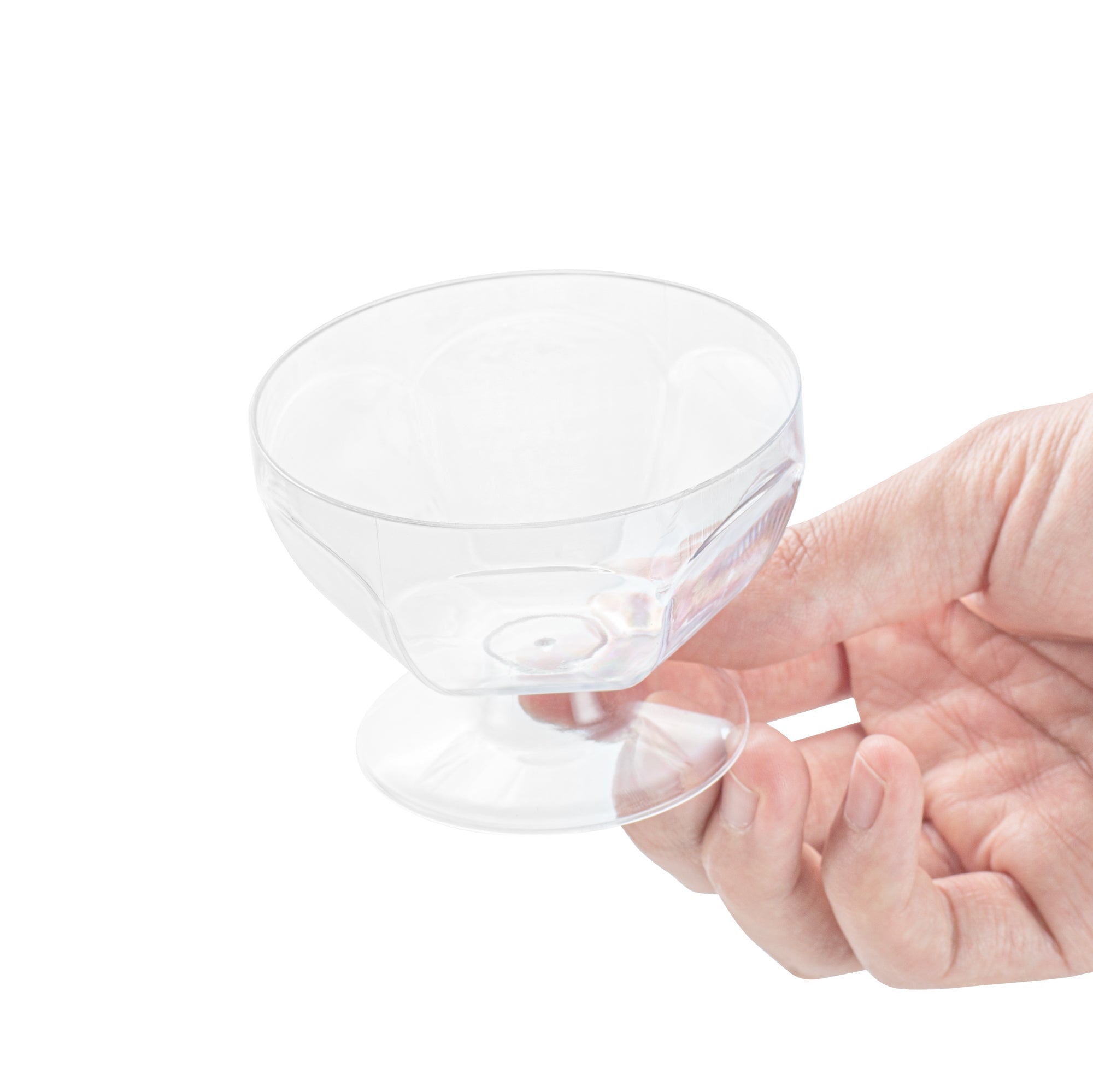 Mini Serve 3 oz Clear Plastic Footed Bowl - 3" x 3" x 2 1/4" - 25 count box