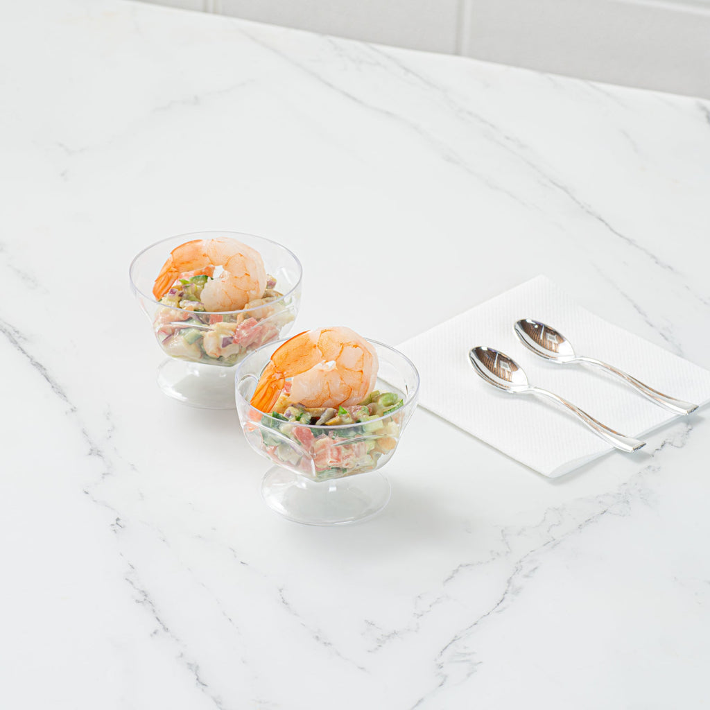 Mini Serve 3 oz Clear Plastic Footed Bowl - 3" x 3" x 2 1/4" - 25 count box
