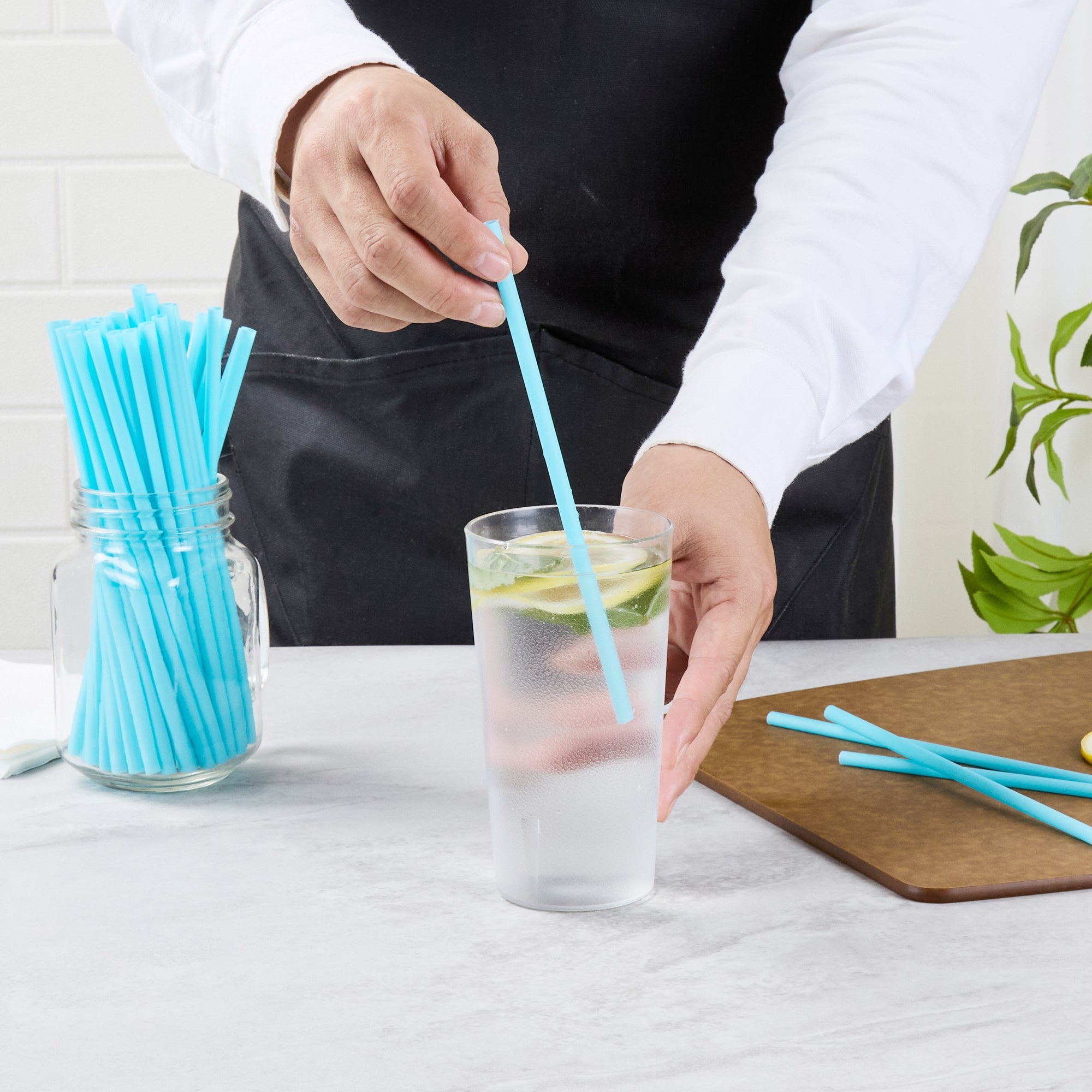 Vanish Blue PHA Plastic Straw - Unwrapped, Compostable - 7 3/4" - 100 count box