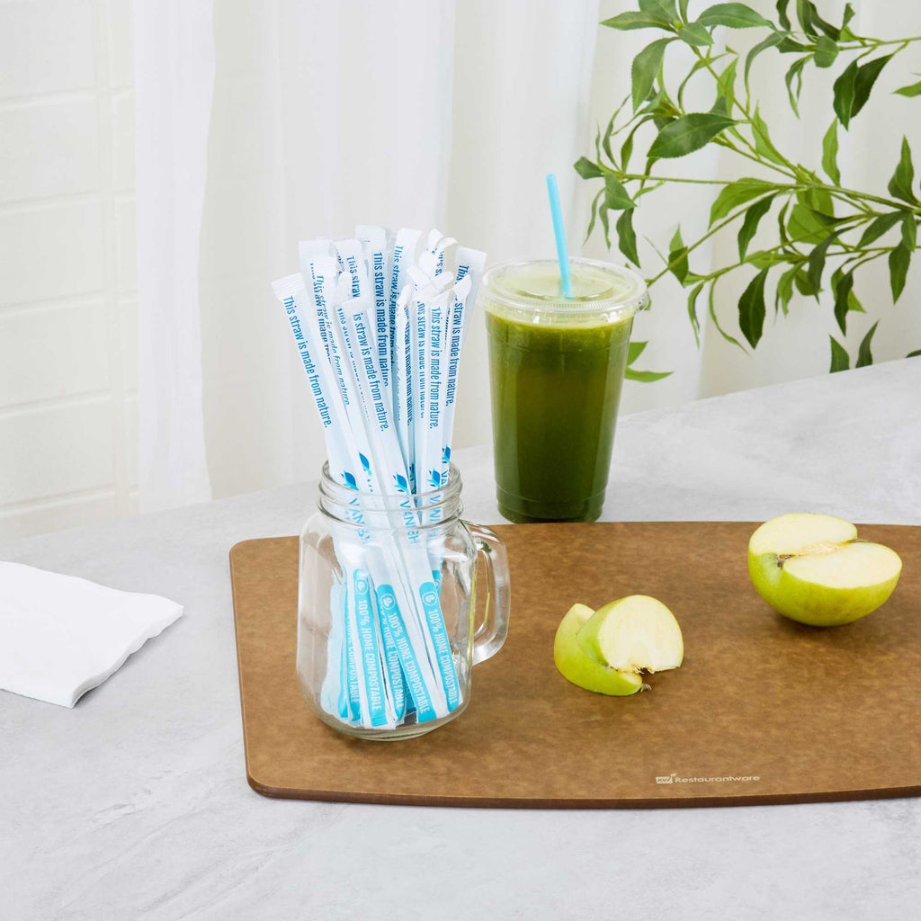 Vanish Blue PHA Plastic Straw - Wrapped, Compostable - 7 3/4" - 100 count box
