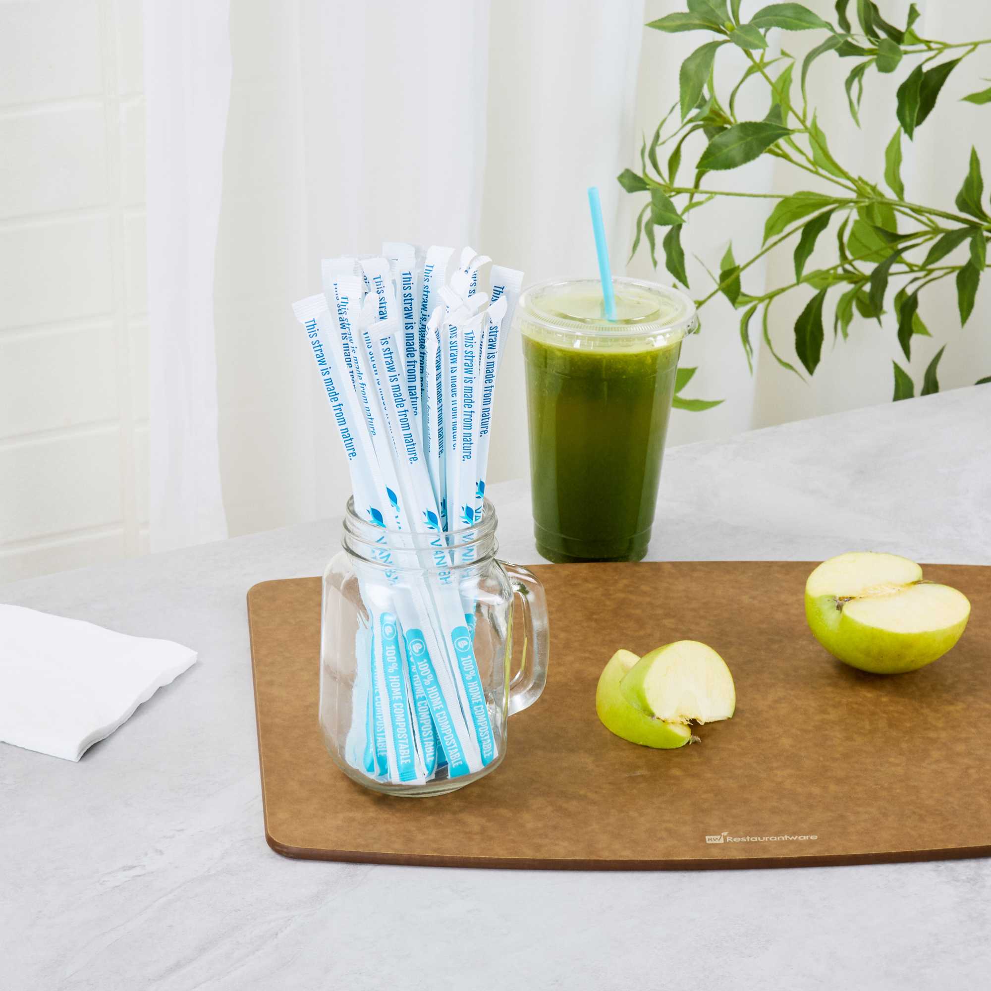 Vanish Blue PHA Plastic Straw - Wrapped, Compostable - 7 3/4" - 100 count box