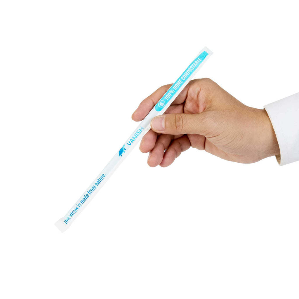 Vanish Blue PHA Plastic Straw - Wrapped, Compostable - 7 3/4" - 100 count box