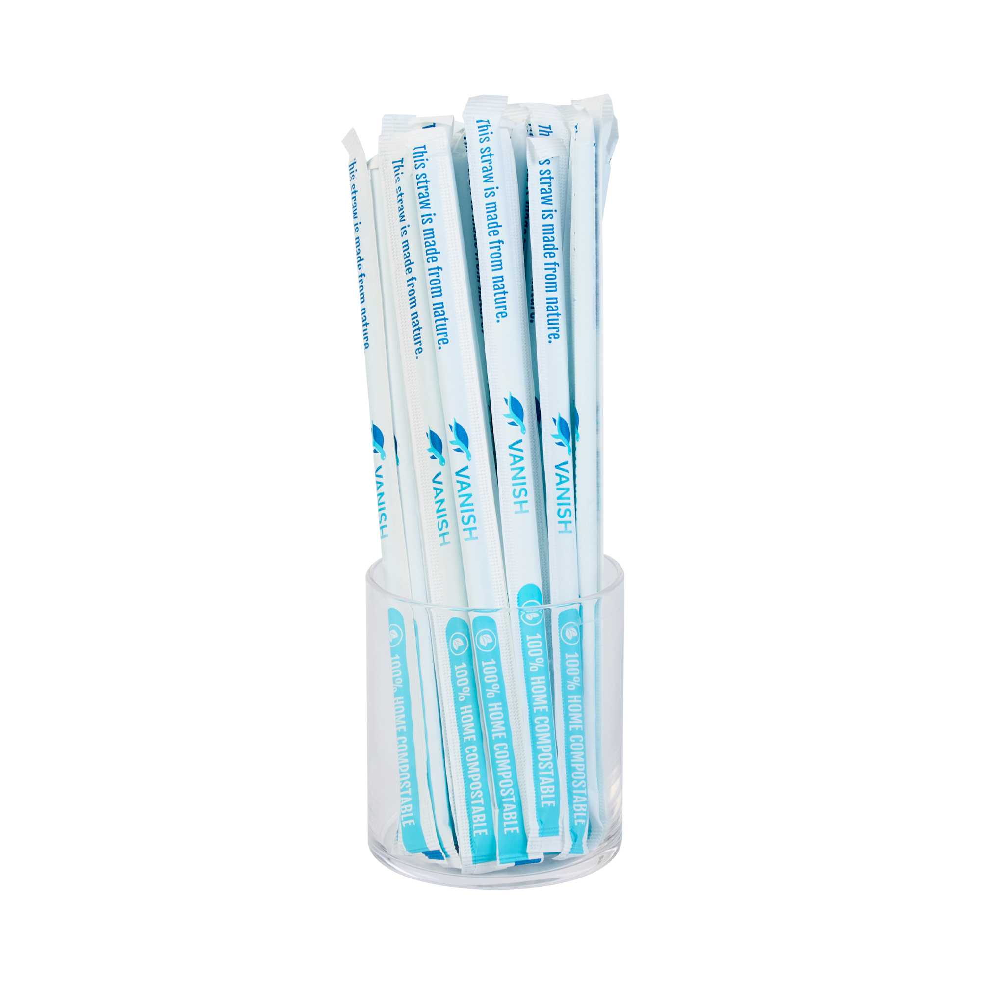 Vanish Blue PHA Plastic Straw - Wrapped, Compostable - 7 3/4" - 100 count box