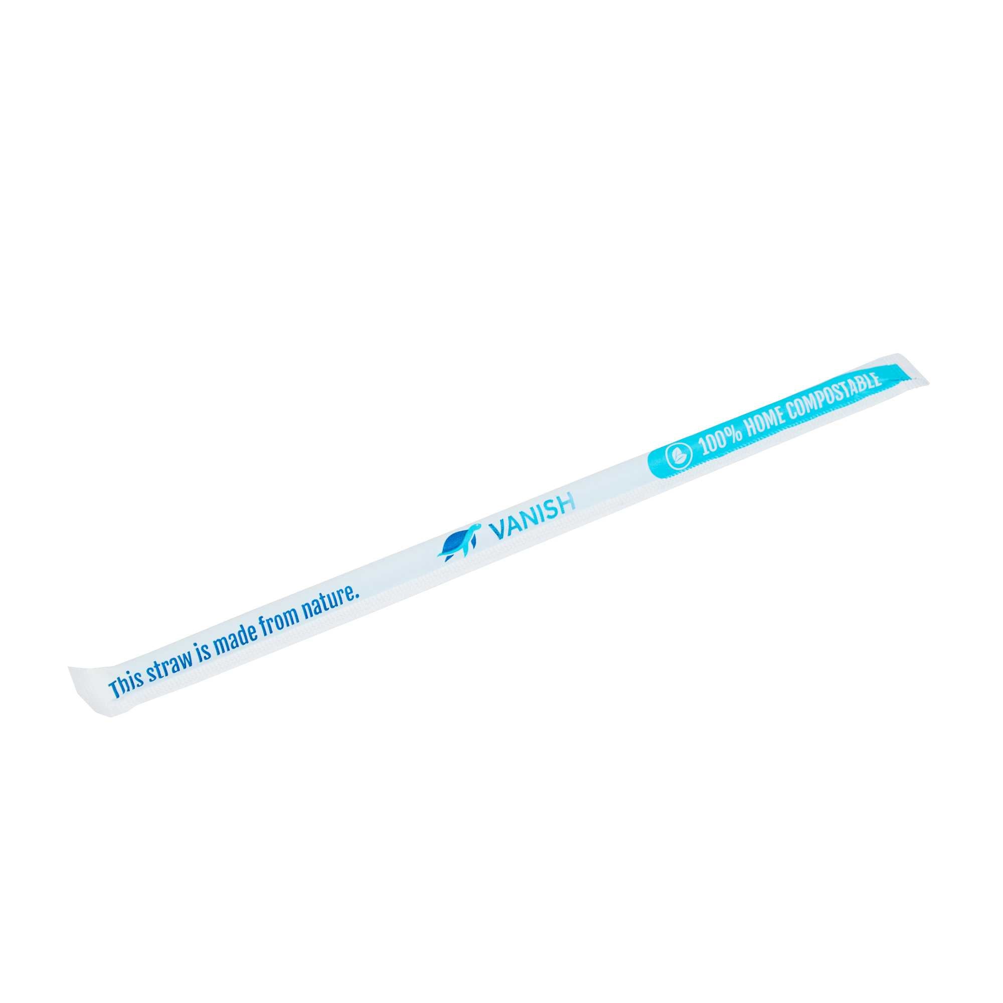 Vanish Blue PHA Plastic Straw - Wrapped, Compostable - 7 3/4" - 100 count box