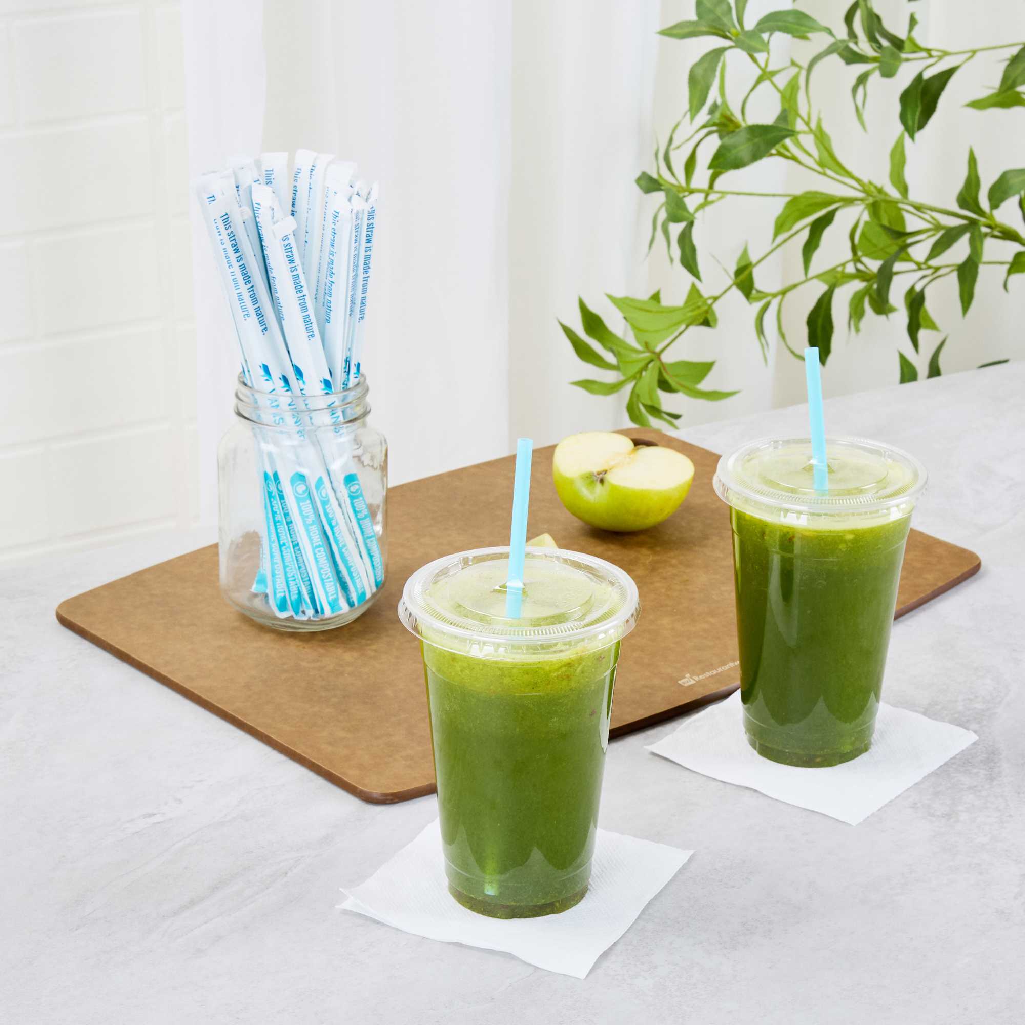 Vanish Blue PHA Plastic Straw - Wrapped, Compostable - 7 3/4" - 100 count box