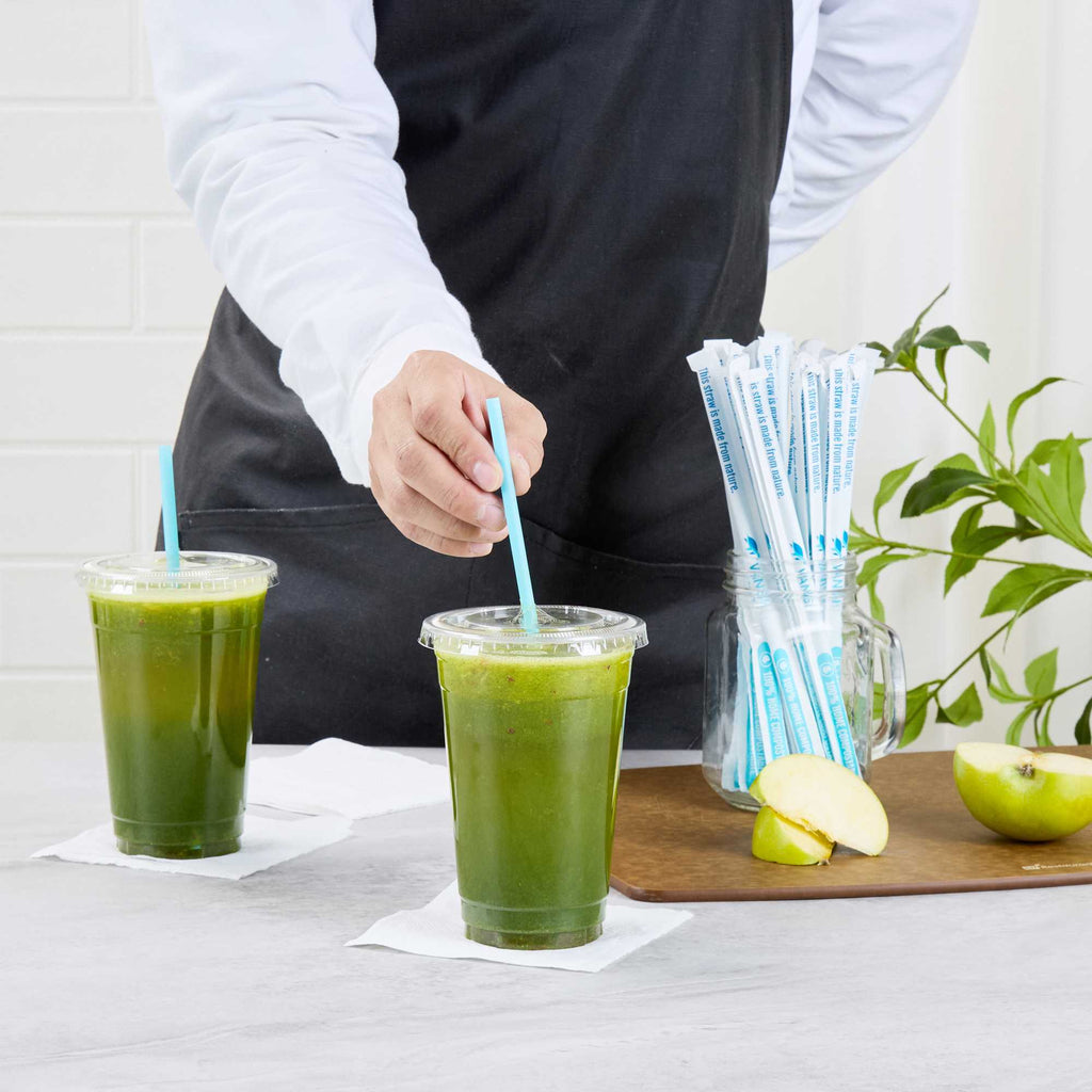 Vanish Blue PHA Plastic Straw - Wrapped, Compostable - 7 3/4" - 100 count box