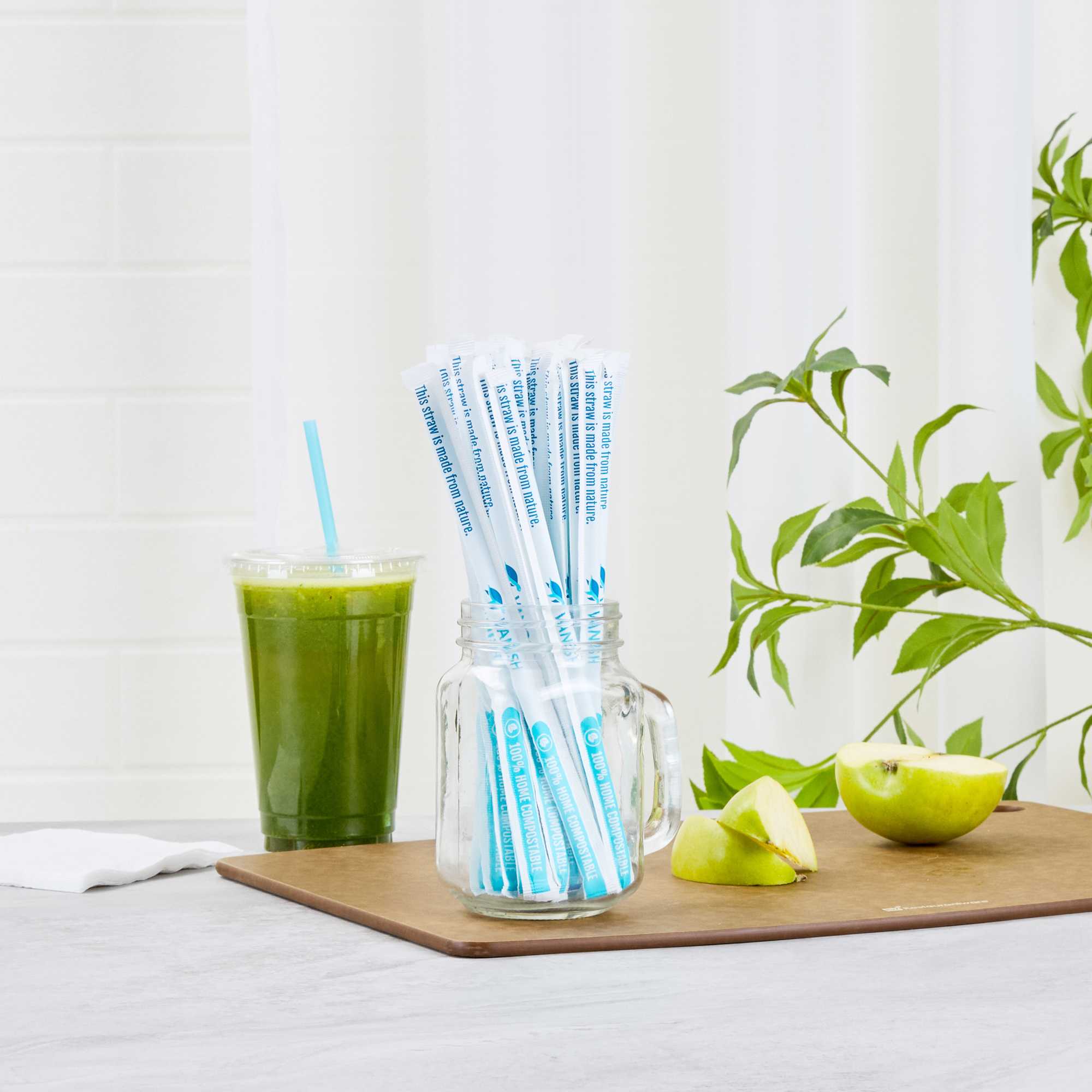 Vanish Blue PHA Plastic Straw - Wrapped, Compostable - 7 3/4" - 100 count box
