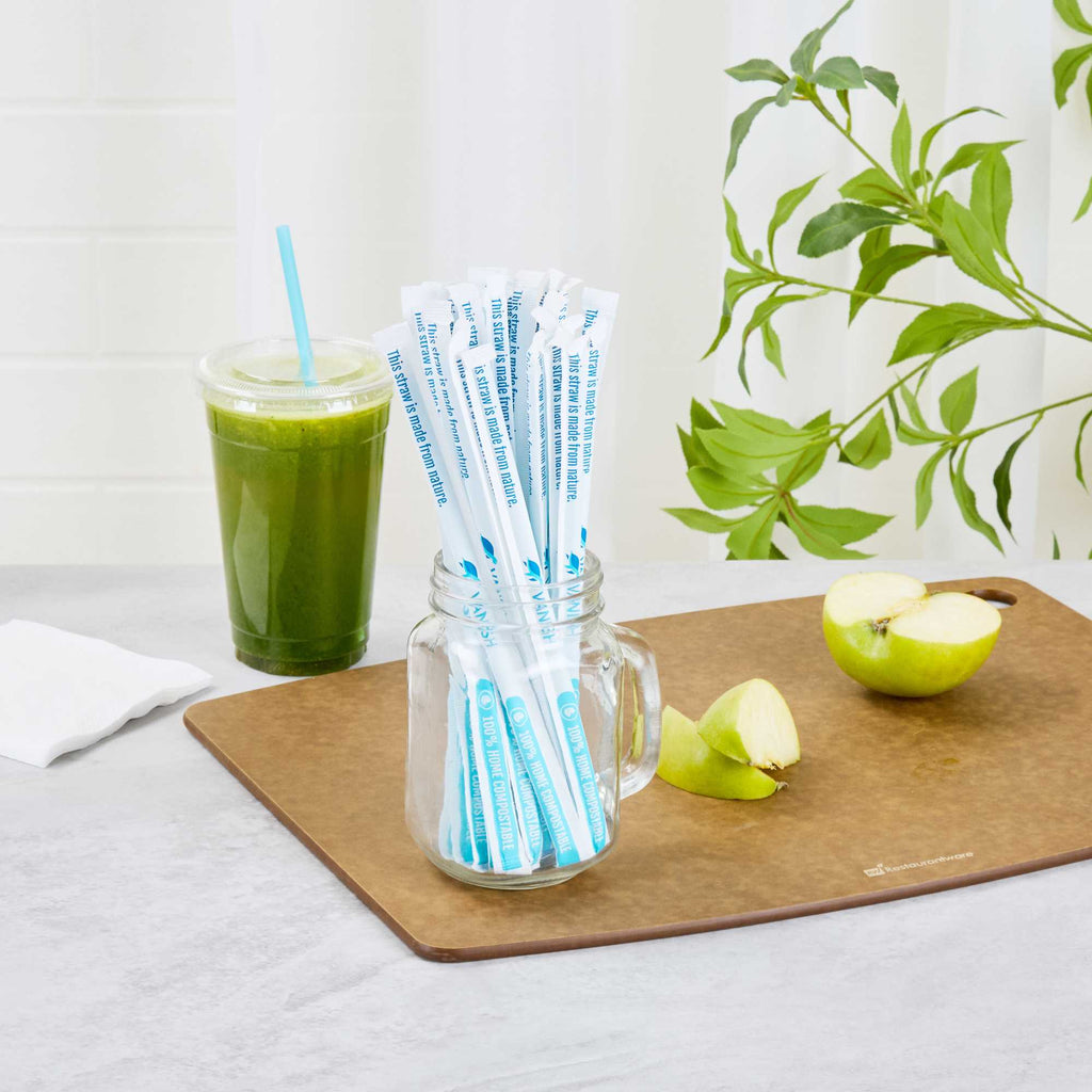 Vanish Blue PHA Plastic Straw - Wrapped, Compostable - 7 3/4" - 100 count box