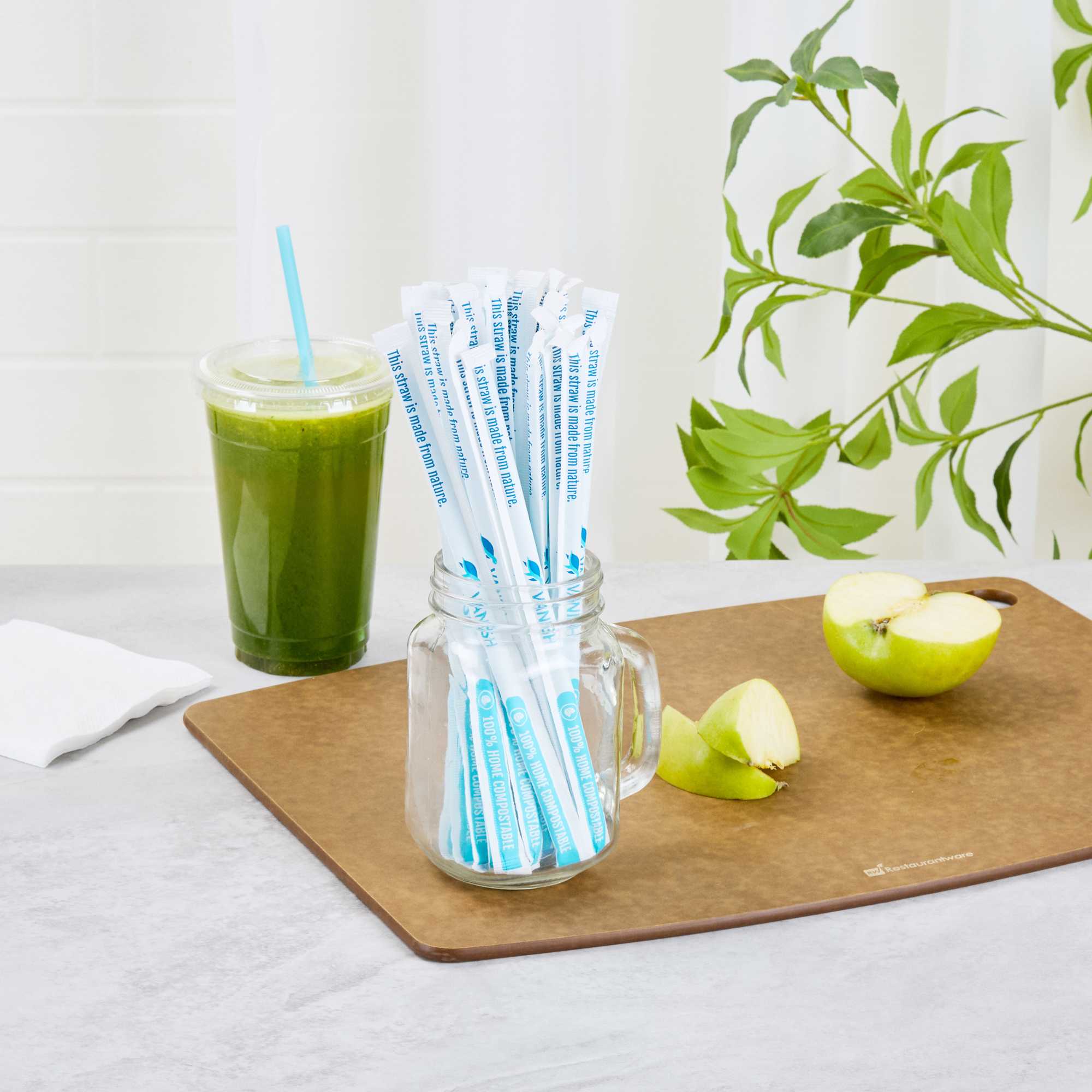 Vanish Blue PHA Plastic Straw - Wrapped, Compostable - 7 3/4" - 100 count box