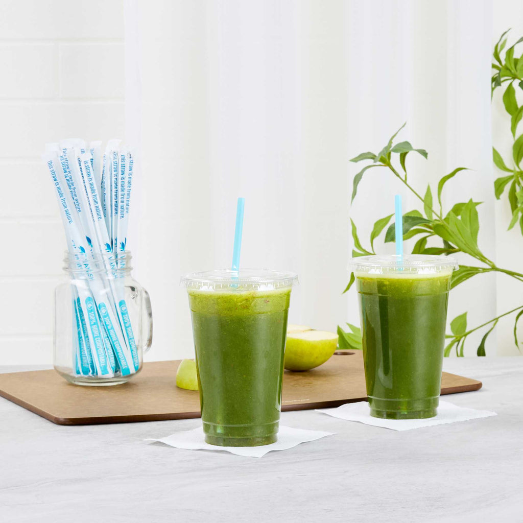 Vanish Blue PHA Plastic Straw - Wrapped, Compostable - 7 3/4" - 100 count box