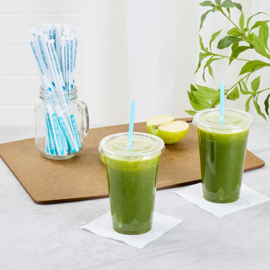 Vanish Blue PHA Plastic Straw - Wrapped, Compostable - 7 3/4" - 100 count box