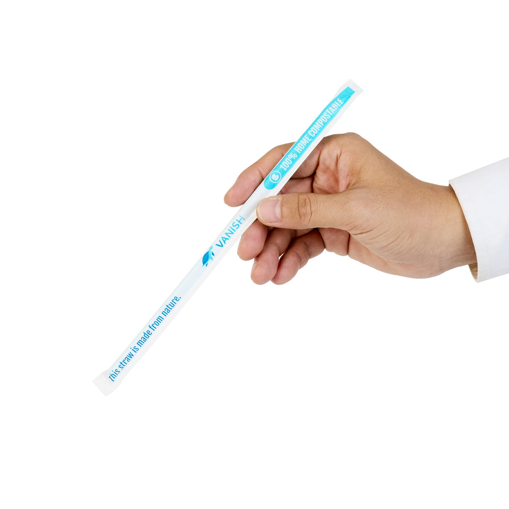 Vanish Blue PHA Plastic Straw - Wrapped, Compostable - 7 3/4" - 1000 count box