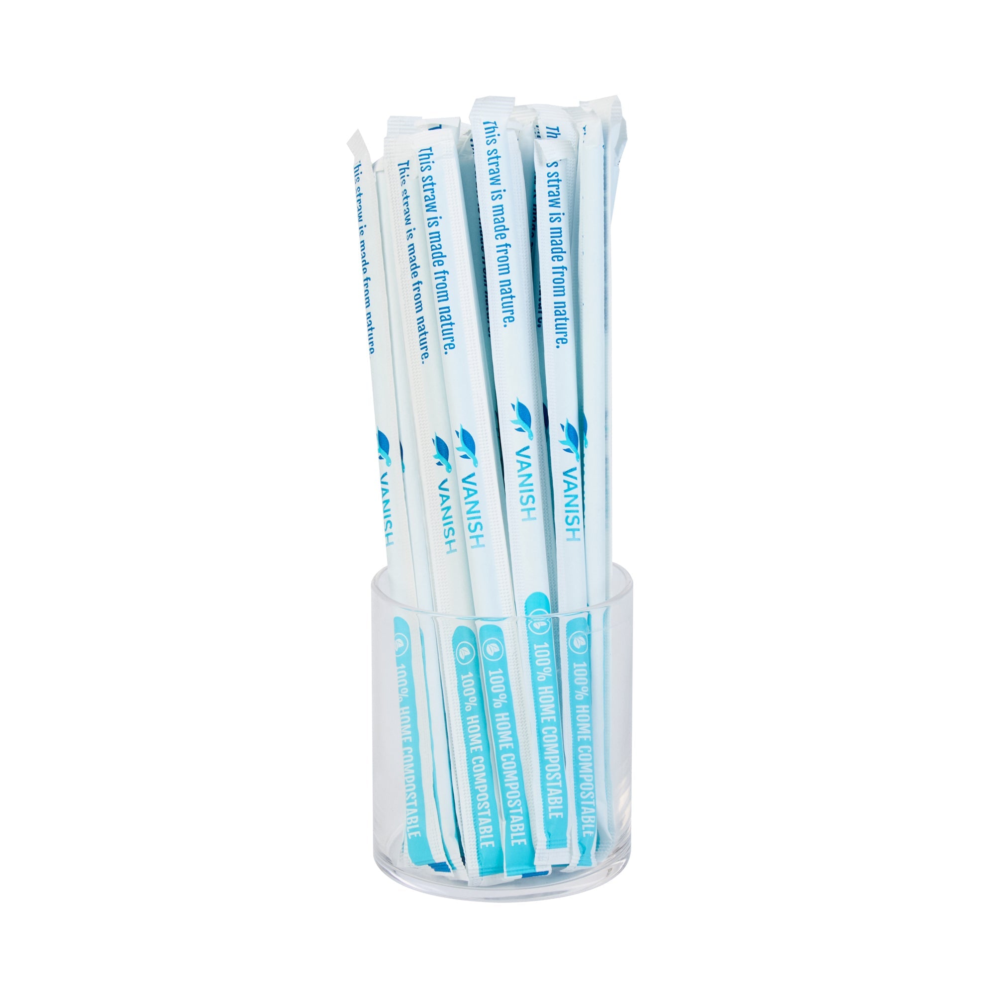 Vanish Blue PHA Plastic Straw - Wrapped, Compostable - 7 3/4" - 1000 count box