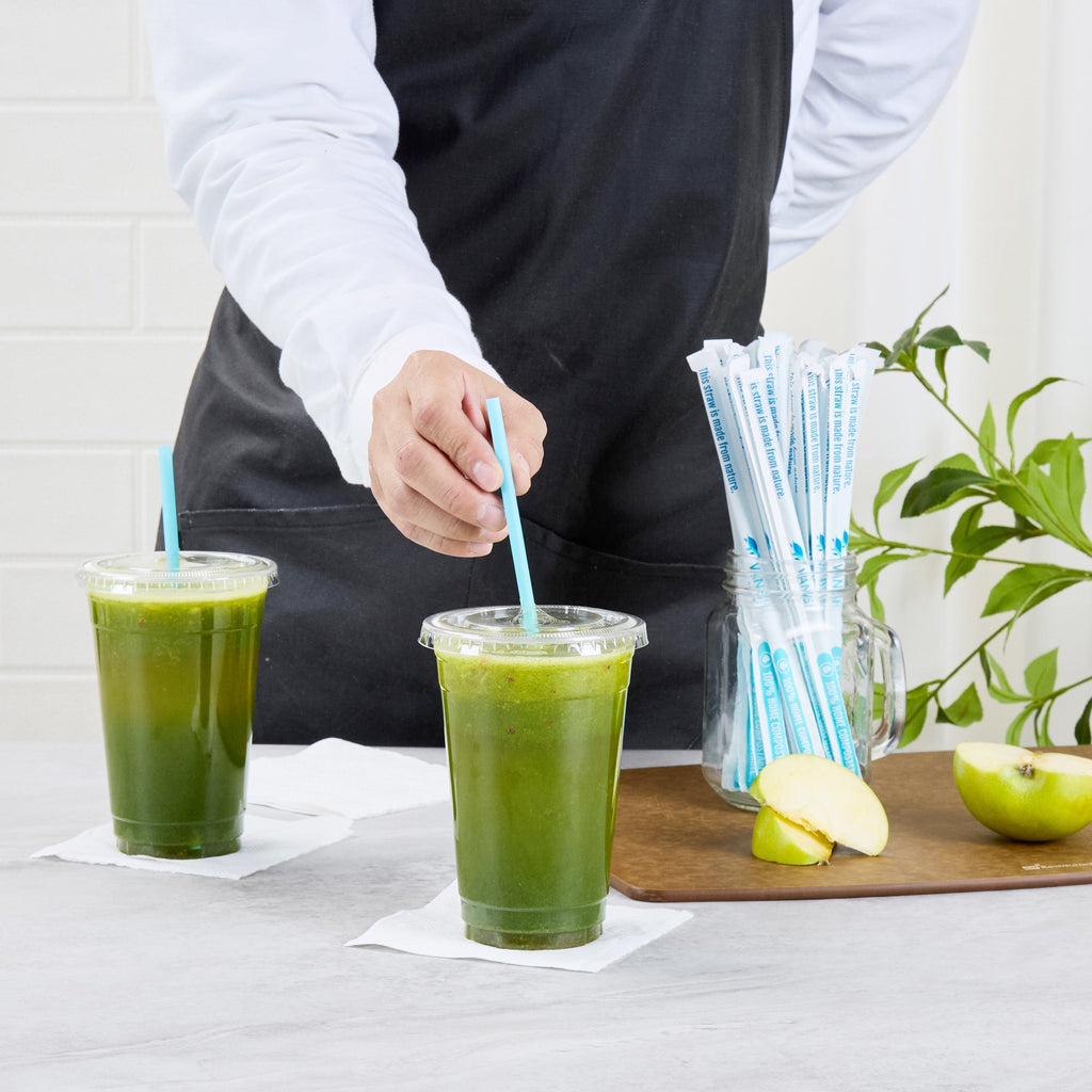 Vanish Blue PHA Plastic Straw - Wrapped, Compostable - 7 3/4" - 1000 count box