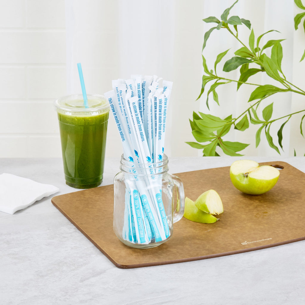 Vanish Blue PHA Plastic Straw - Wrapped, Compostable - 7 3/4" - 1000 count box
