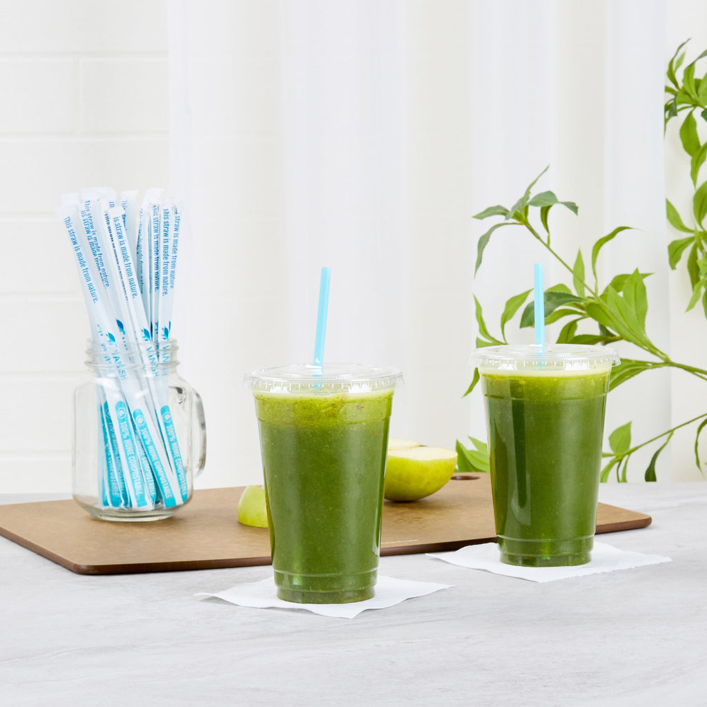 Vanish Blue PHA Plastic Straw - Wrapped, Compostable - 7 3/4" - 1000 count box