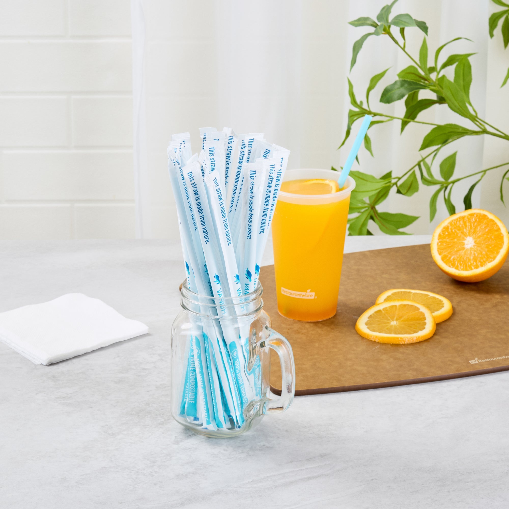Vanish Blue PHA Plastic Straw - Wrapped, Compostable - 8 1/4" - 100 count box