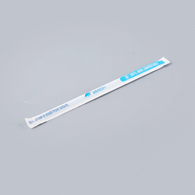 Vanish Blue PHA Plastic Straw - Wrapped, Compostable - 8 1/4" - 100 count box