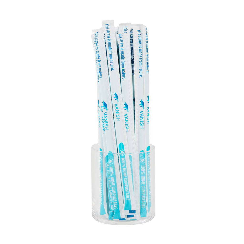 Vanish Blue PHA Plastic Straw - Wrapped, Compostable - 8 1/4" - 100 count box