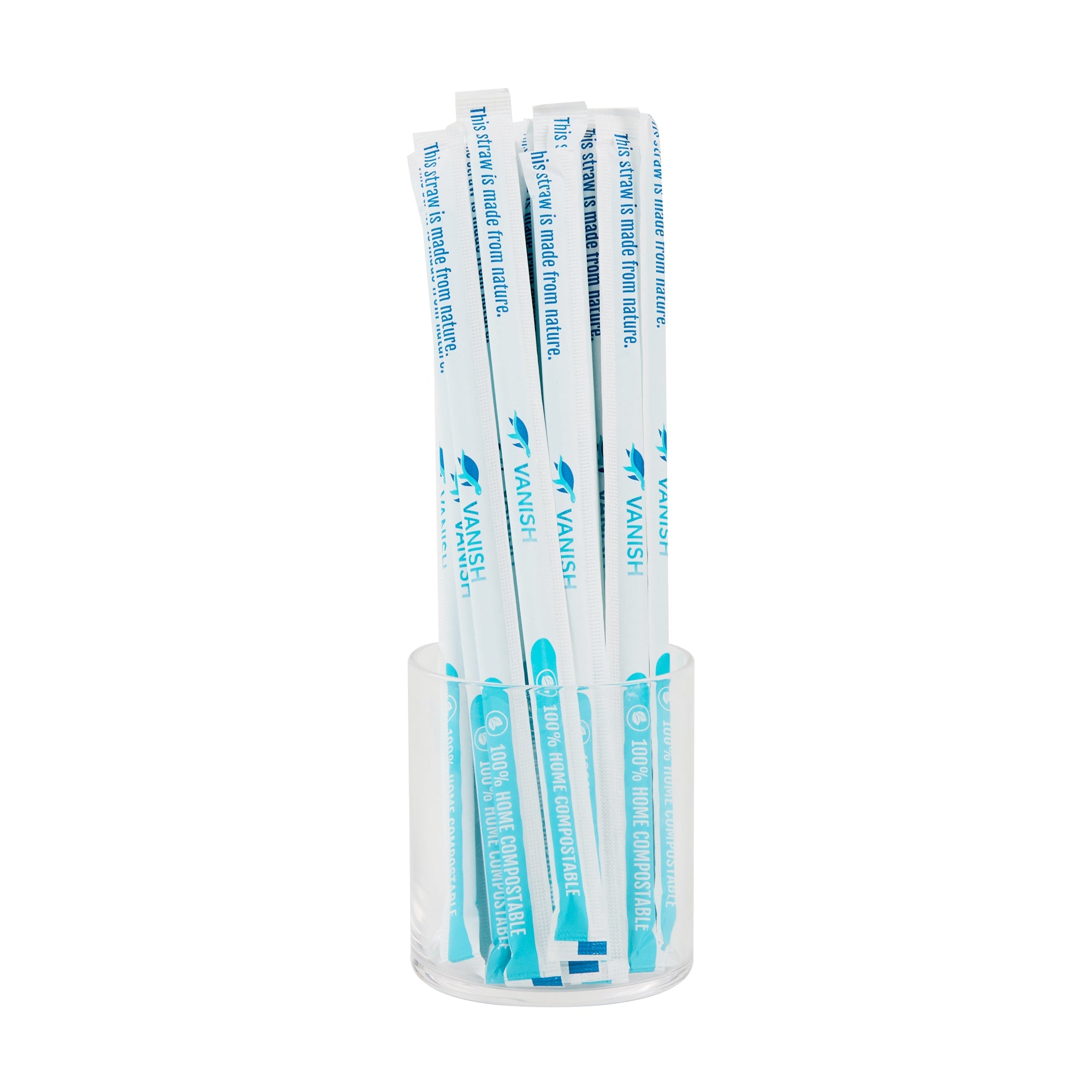 Vanish Blue PHA Plastic Straw - Wrapped, Compostable - 8 1/4" - 100 count box