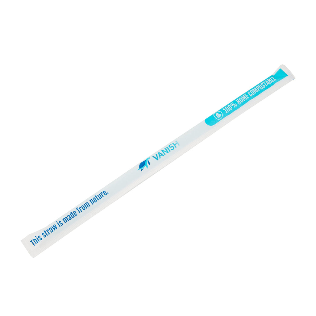 Vanish Blue PHA Plastic Straw - Wrapped, Compostable - 8 1/4" - 100 count box