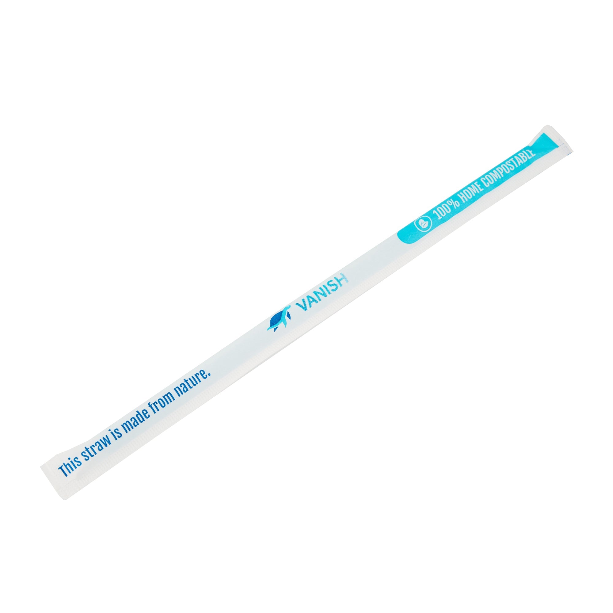 Vanish Blue PHA Plastic Straw - Wrapped, Compostable - 8 1/4" - 100 count box
