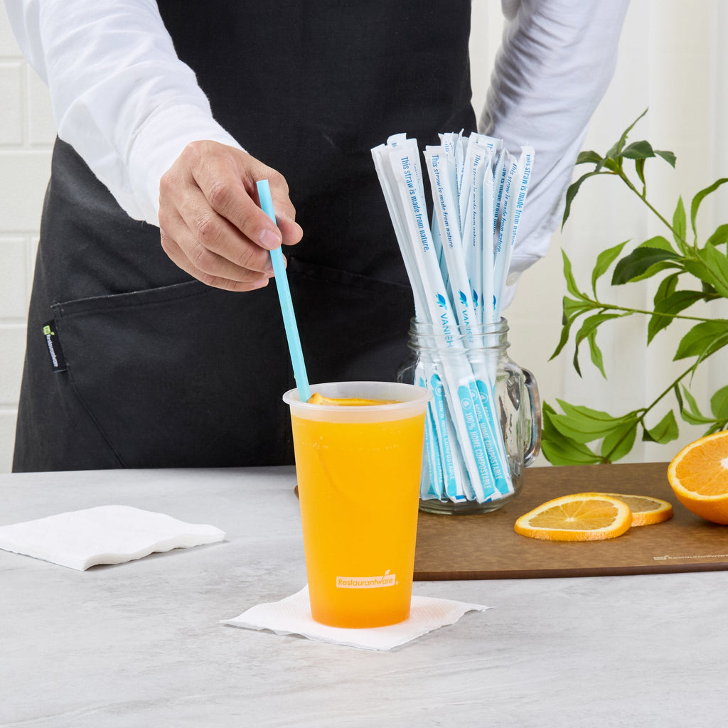 Vanish Blue PHA Plastic Straw - Wrapped, Compostable - 8 1/4" - 100 count box