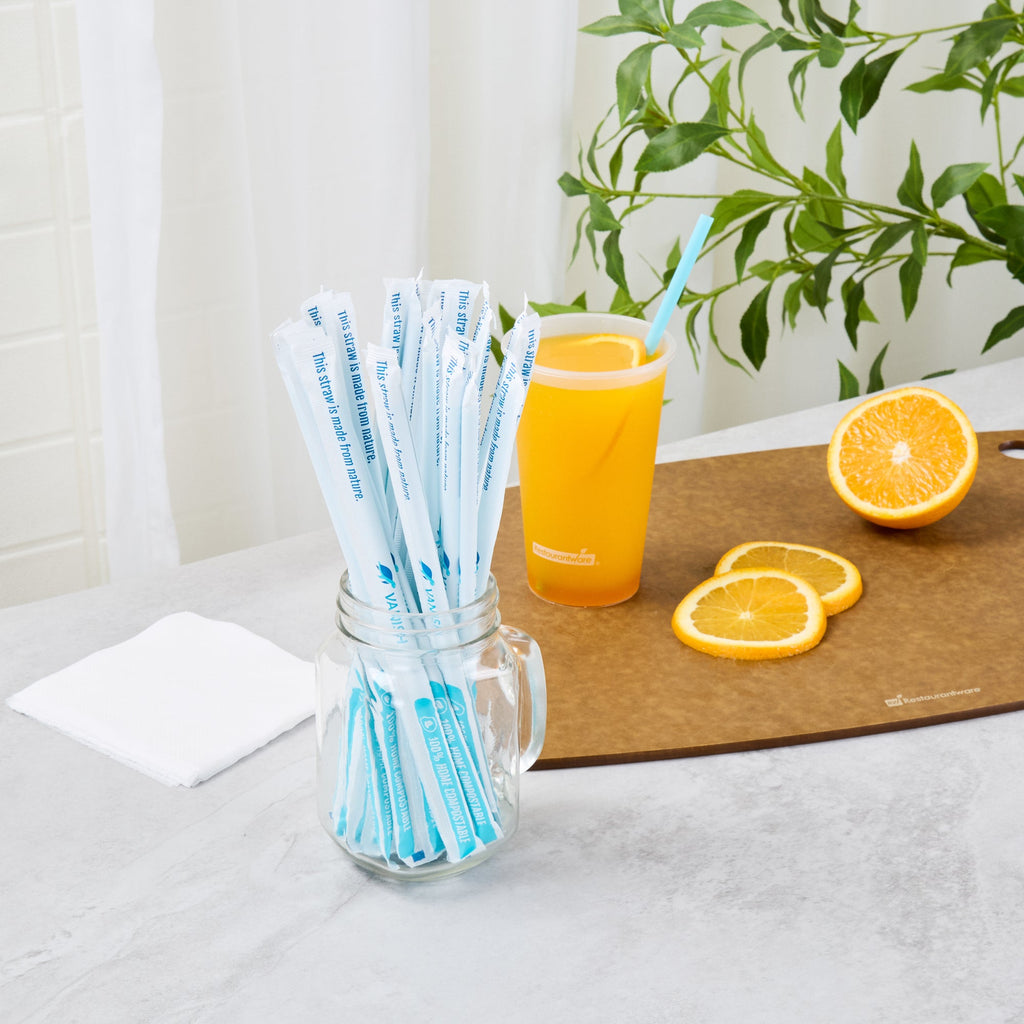 Vanish Blue PHA Plastic Straw - Wrapped, Compostable - 8 1/4" - 100 count box