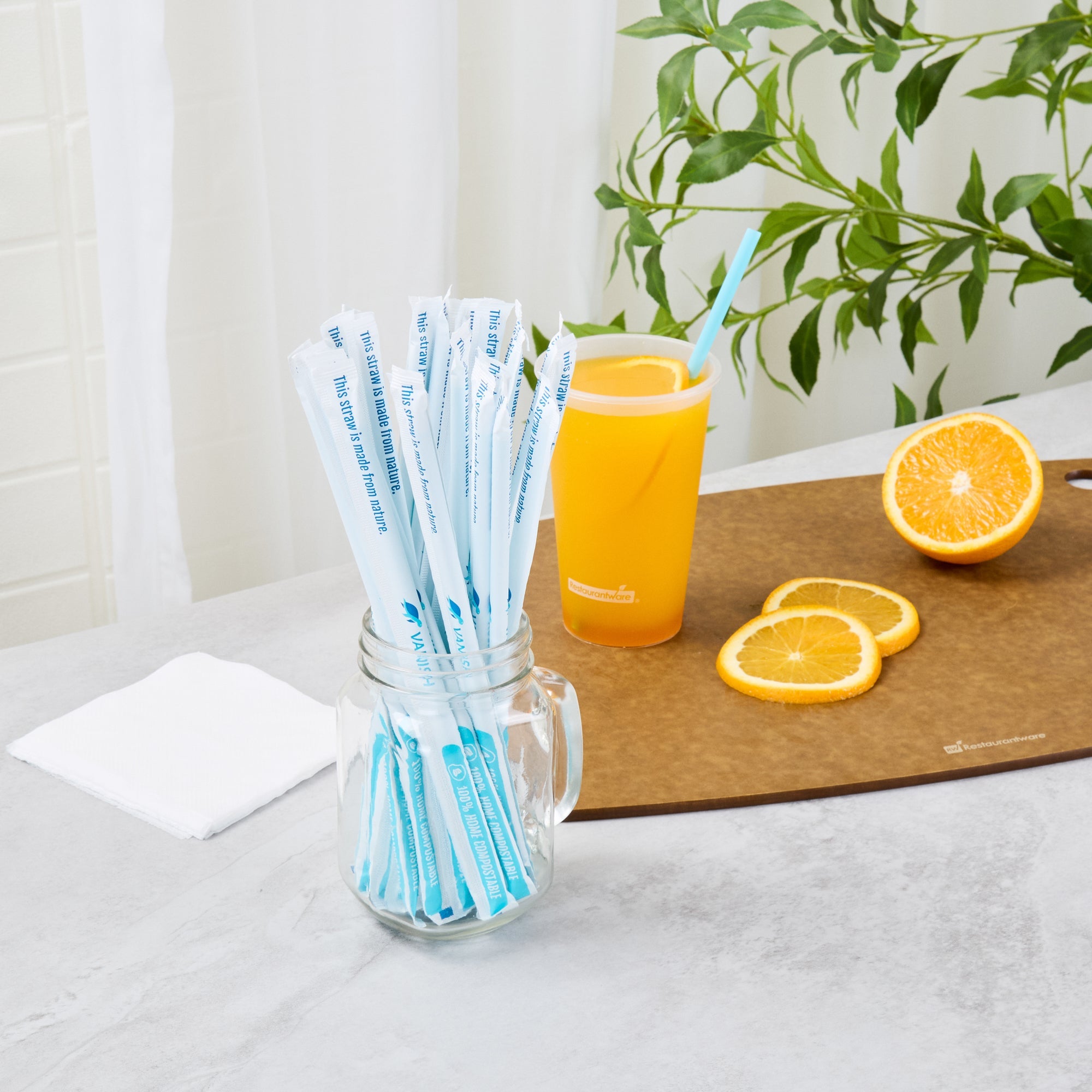 Vanish Blue PHA Plastic Straw - Wrapped, Compostable - 8 1/4" - 100 count box