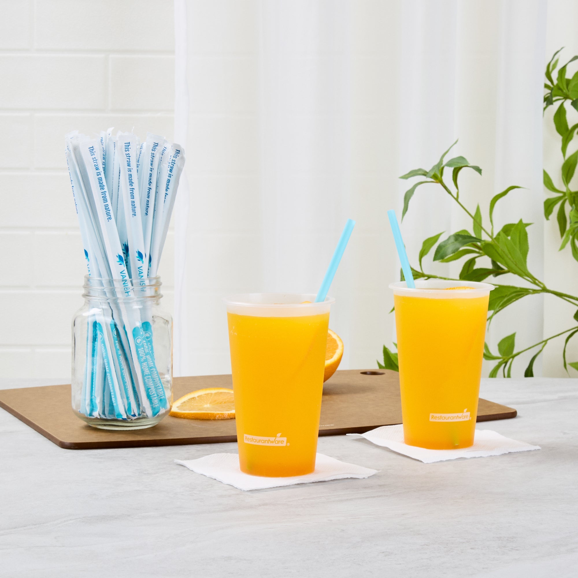 Vanish Blue PHA Plastic Straw - Wrapped, Compostable - 8 1/4" - 100 count box